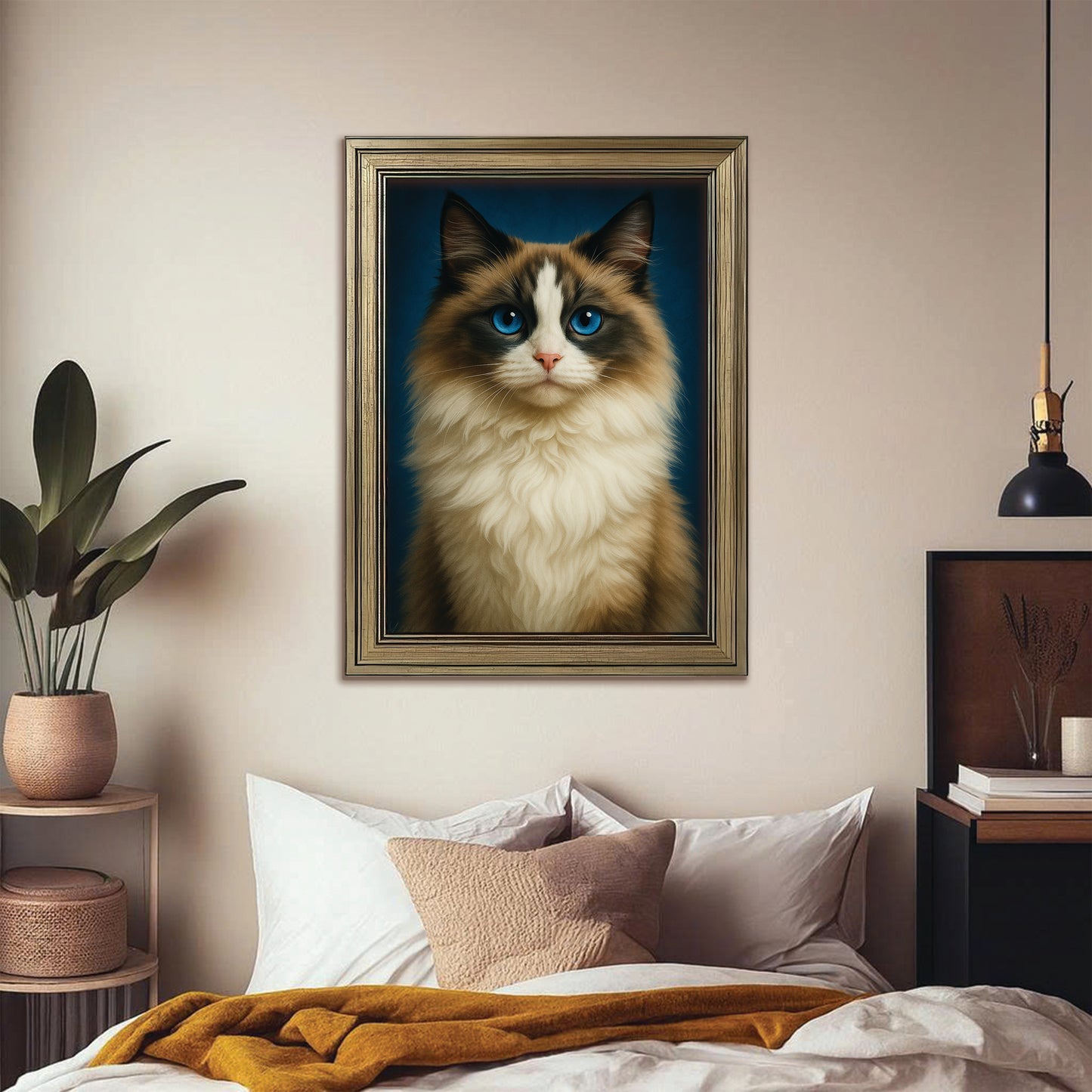 Custom Cat Deep Blue Canvas Framed Wall Art