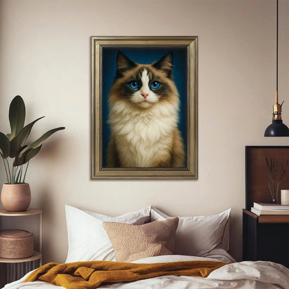 Custom Cat Deep Blue Canvas Framed Wall Art