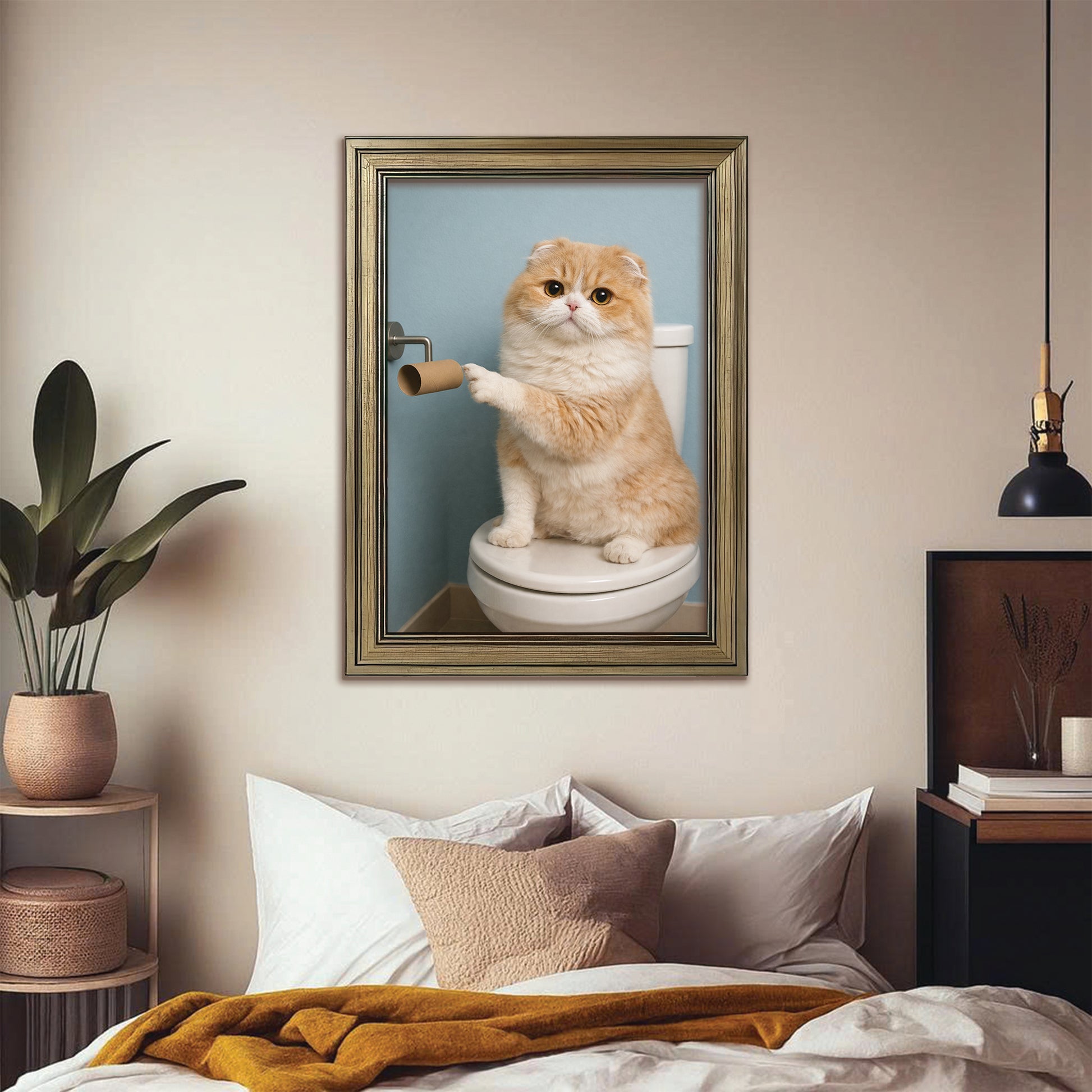 Custom Photo Cat Bathroom Style 33 Canvas Framed Wall Art Gift For Cat Lovers