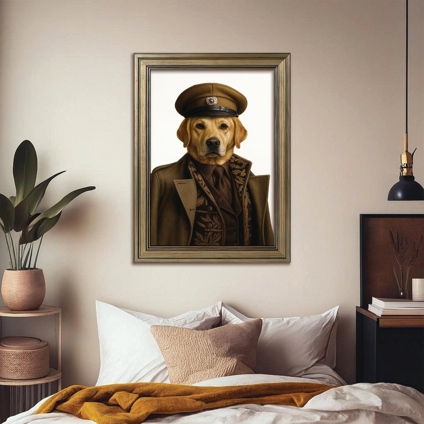 Custom Photo Captain Dog Canvas Framed Wall Art