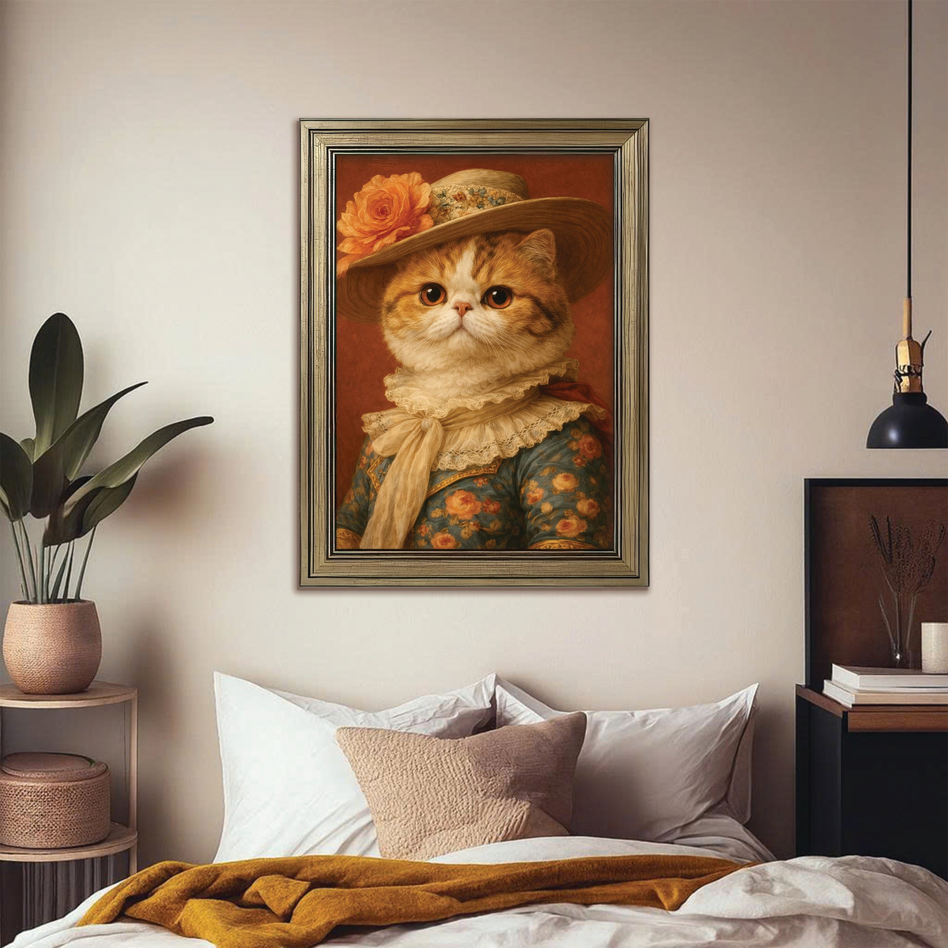 Custom Photo Cat Royal Style 05 Canvas Framed Wall Art Gift For Cat Lovers