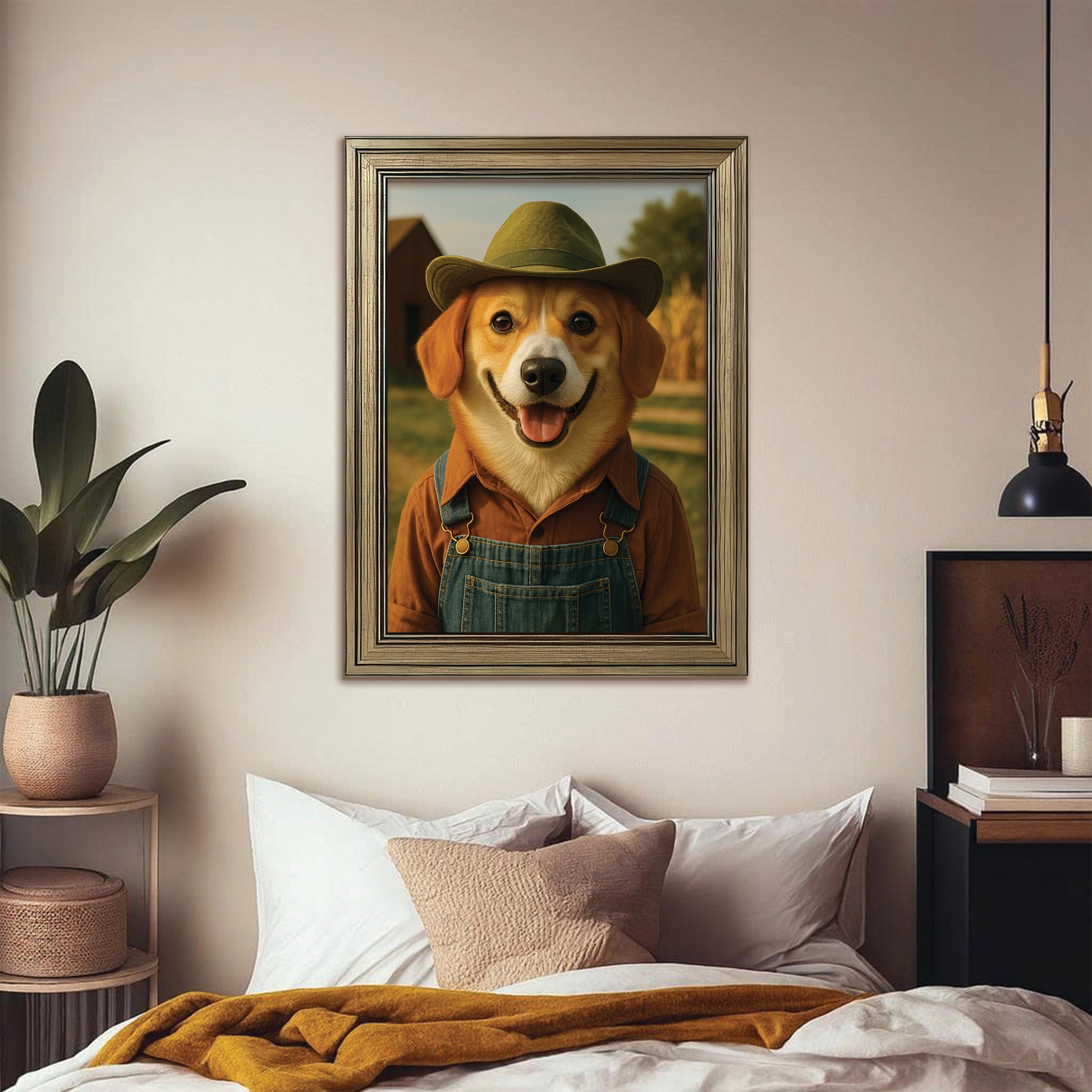 Custom Photo Farmer Farmhouse Dog Canvas Framed Wall Art