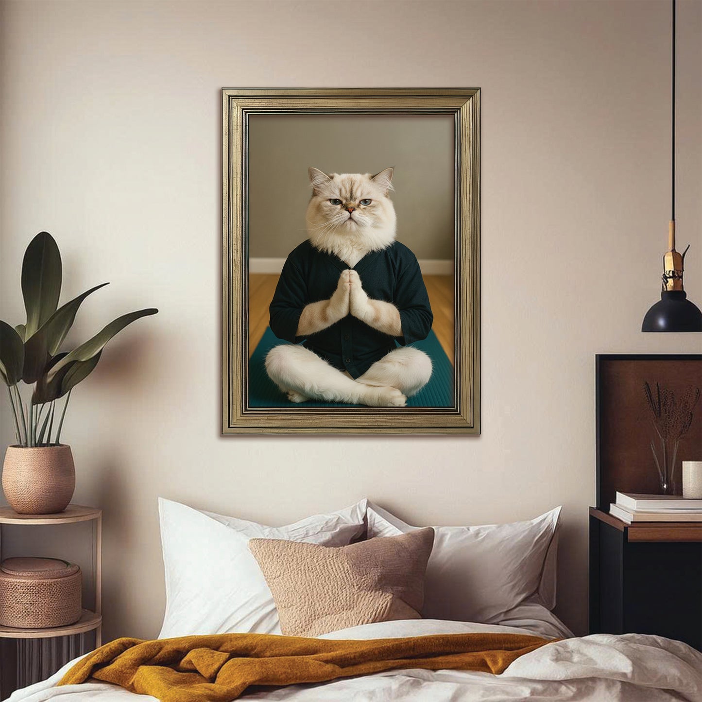 Custom Photo Yoga Cat Canvas Framed Wall Art Gift For Cat Lovers