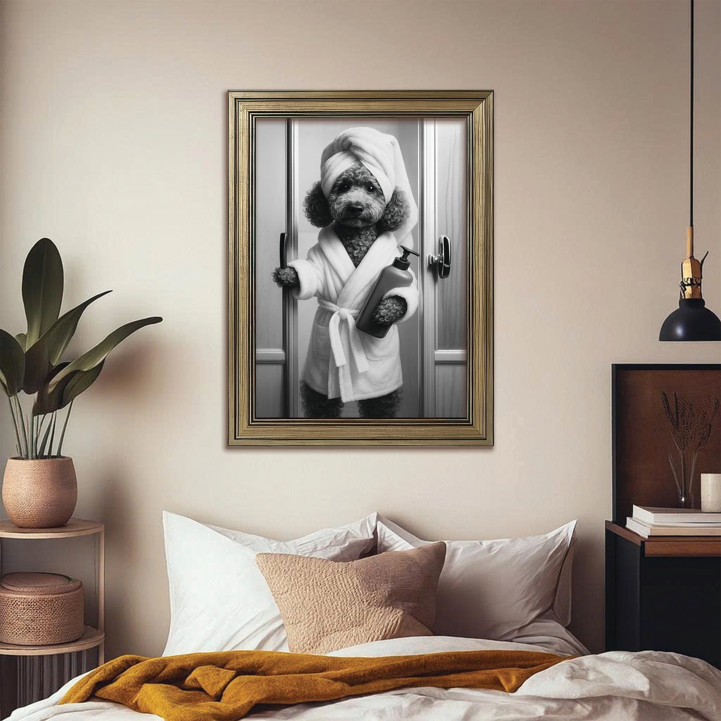 Custom Photo Dog Bathrobe Bathroom Canvas Framed Wall Art Gift For Dog Lovers