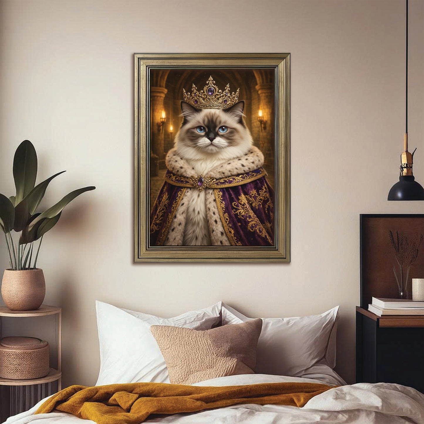 Custom Photo Queen King Cat Canvas Framed Wall Art Gift For Cat Lovers