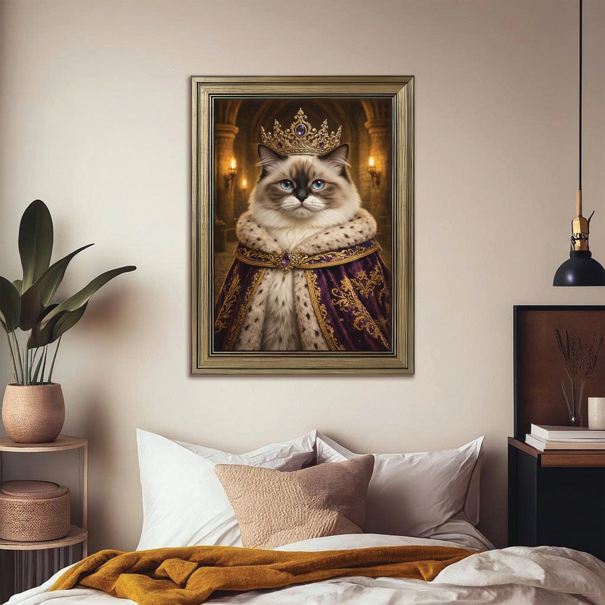 Custom Photo Queen King Cat Canvas Framed Wall Art Gift For Cat Lovers