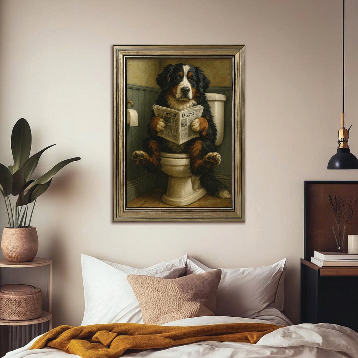 Custom Photo Dog In Bathroom Style 2 Canvas Framed Wall Art Gift For Dog Lovers