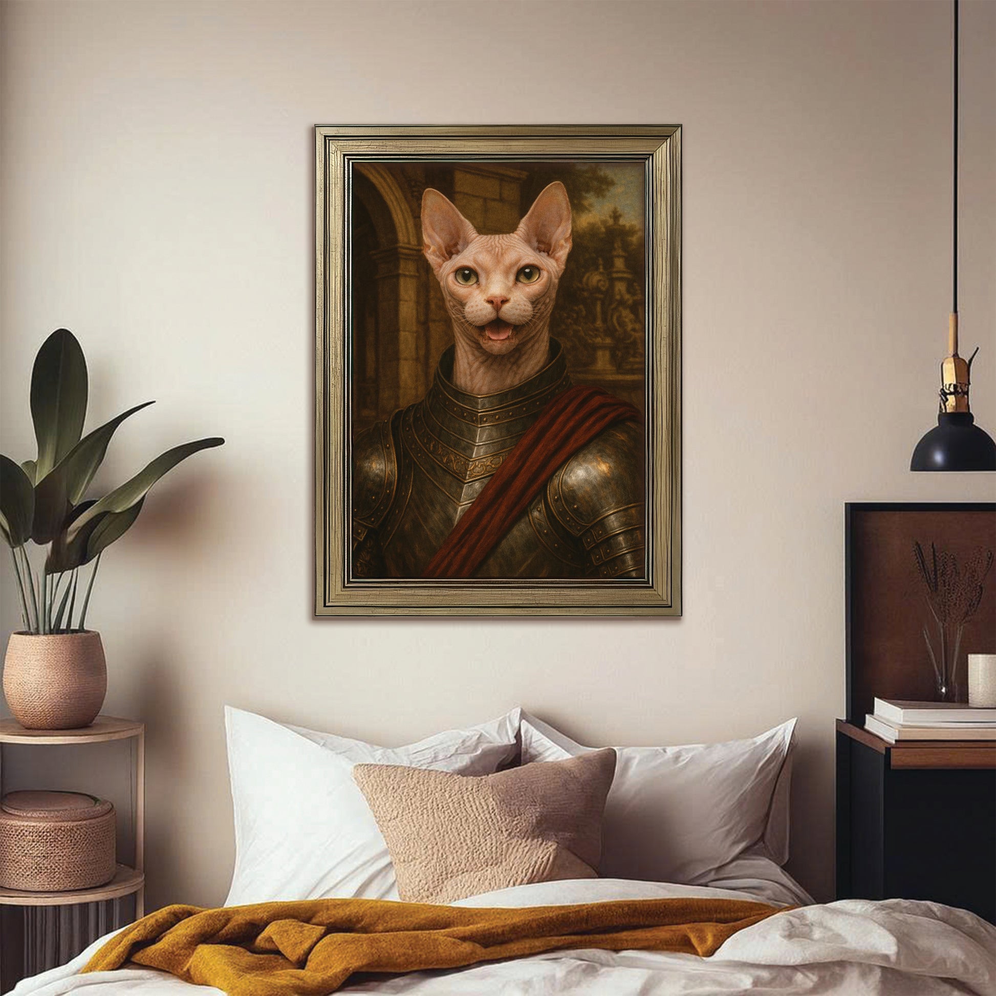 Custom Photo Cat Knight Canvas Framed Wall Art Gift For Cat Lovers