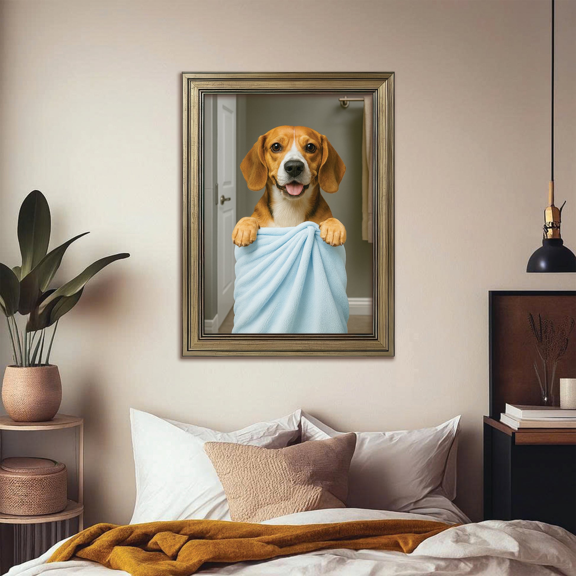 Custom Dog Photo In Bathroom Canvas Framed Wall Art Dog Lover Gifts