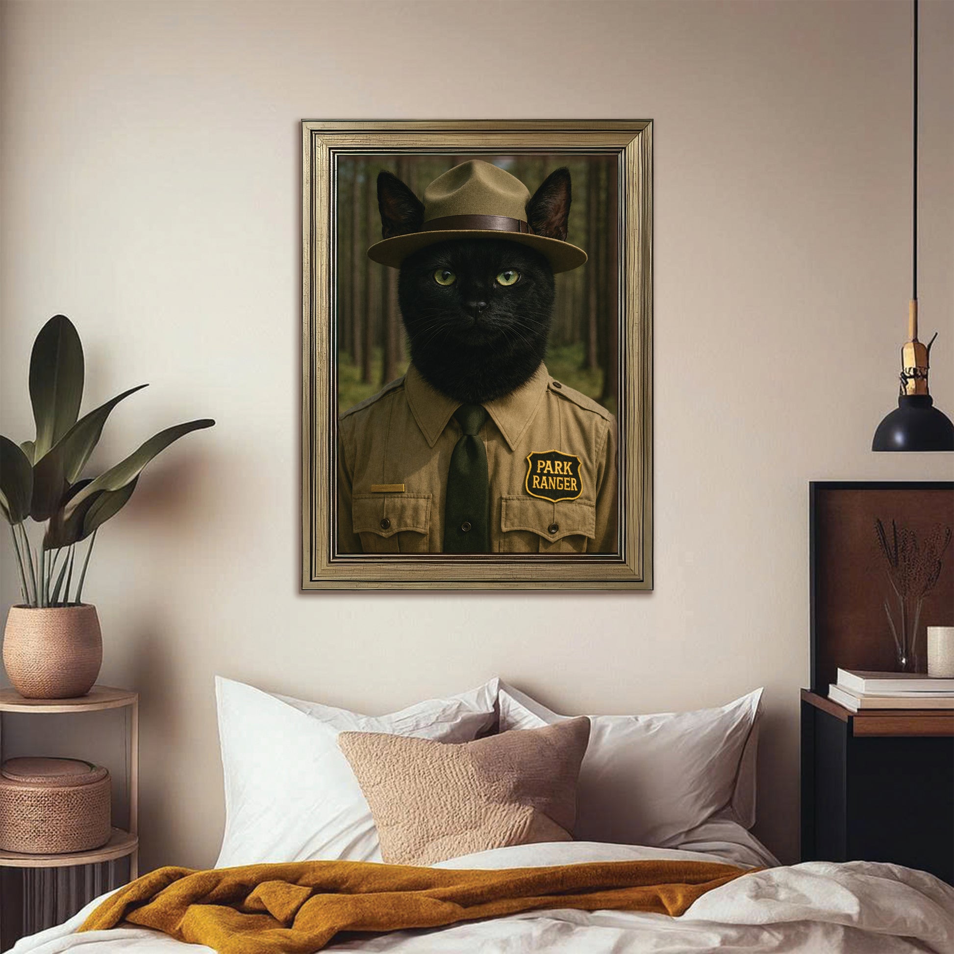 Custom Photo Park Ranger Cat Canvas Framed Wall Art