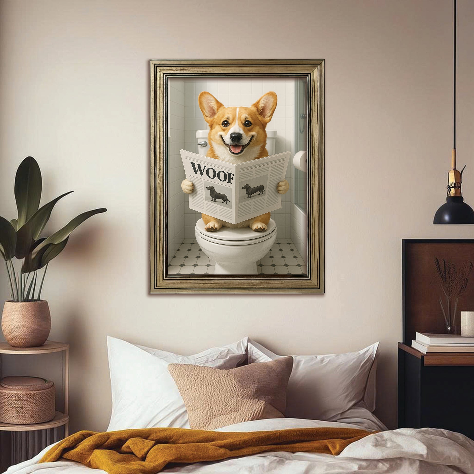 Custom Photo Dog Bathroom Style 6 Canvas Framed Wall Art Gift For Dog Lovers