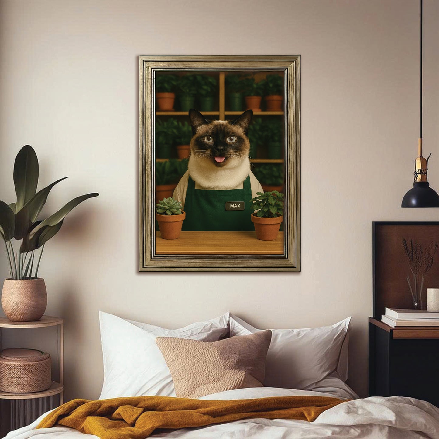 Custom Photo Gardener Cat Canvas Framed Wall Art  Gift For Cat Lovers