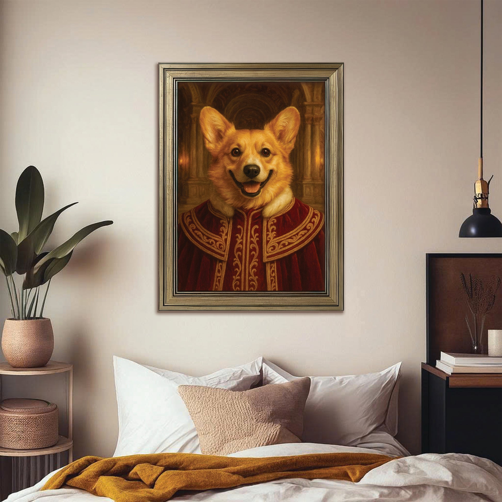 Custom Photo King Royal Dog Style 01 Canvas Framed Wall Art Gift For Dog Lovers