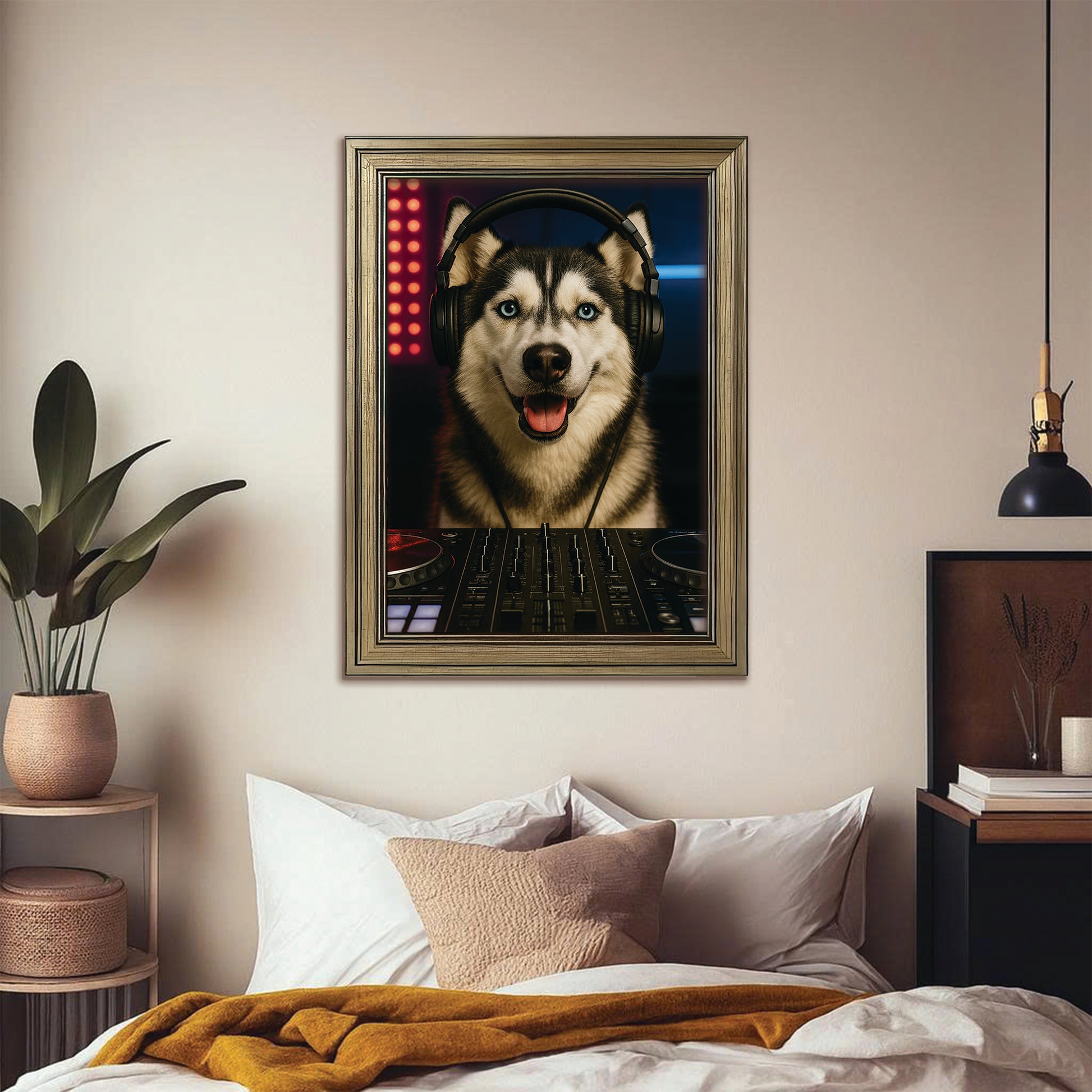 Custom Photo Dj Dog Canvas Framed Wall Art Gift For Dog Lovers