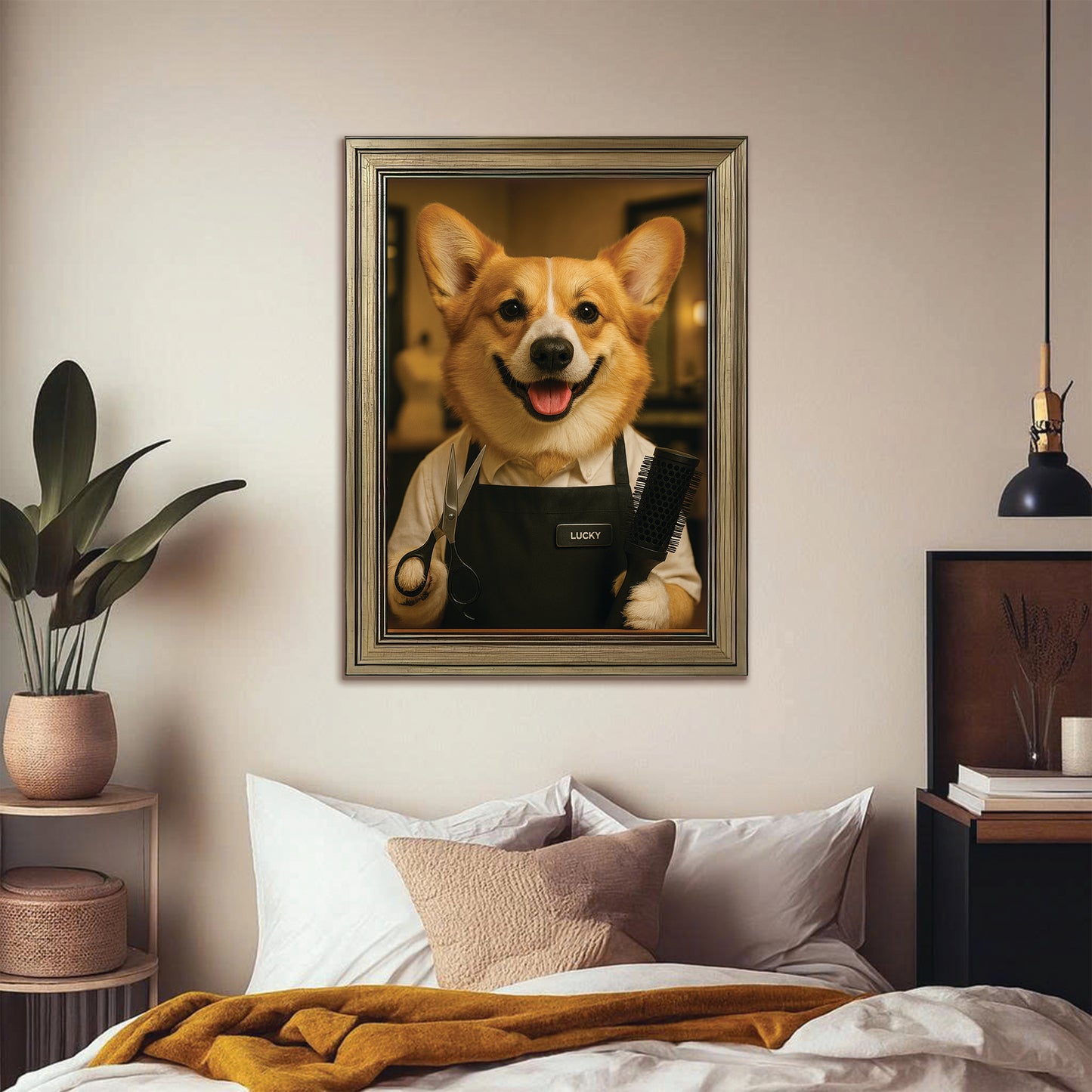 Custom Photo Hair Stylist Dog Canvas Framed Wall Art Gift For Dog Lovers
