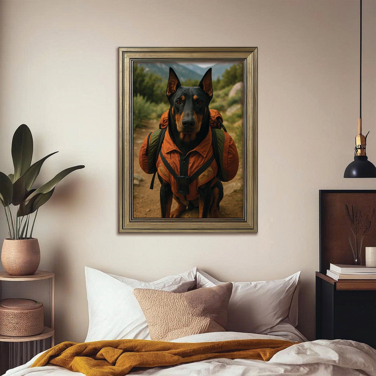 Custom Photo Backpacking Hiking Dog Canvas Framed Wall Art Gift For Dog Lovers