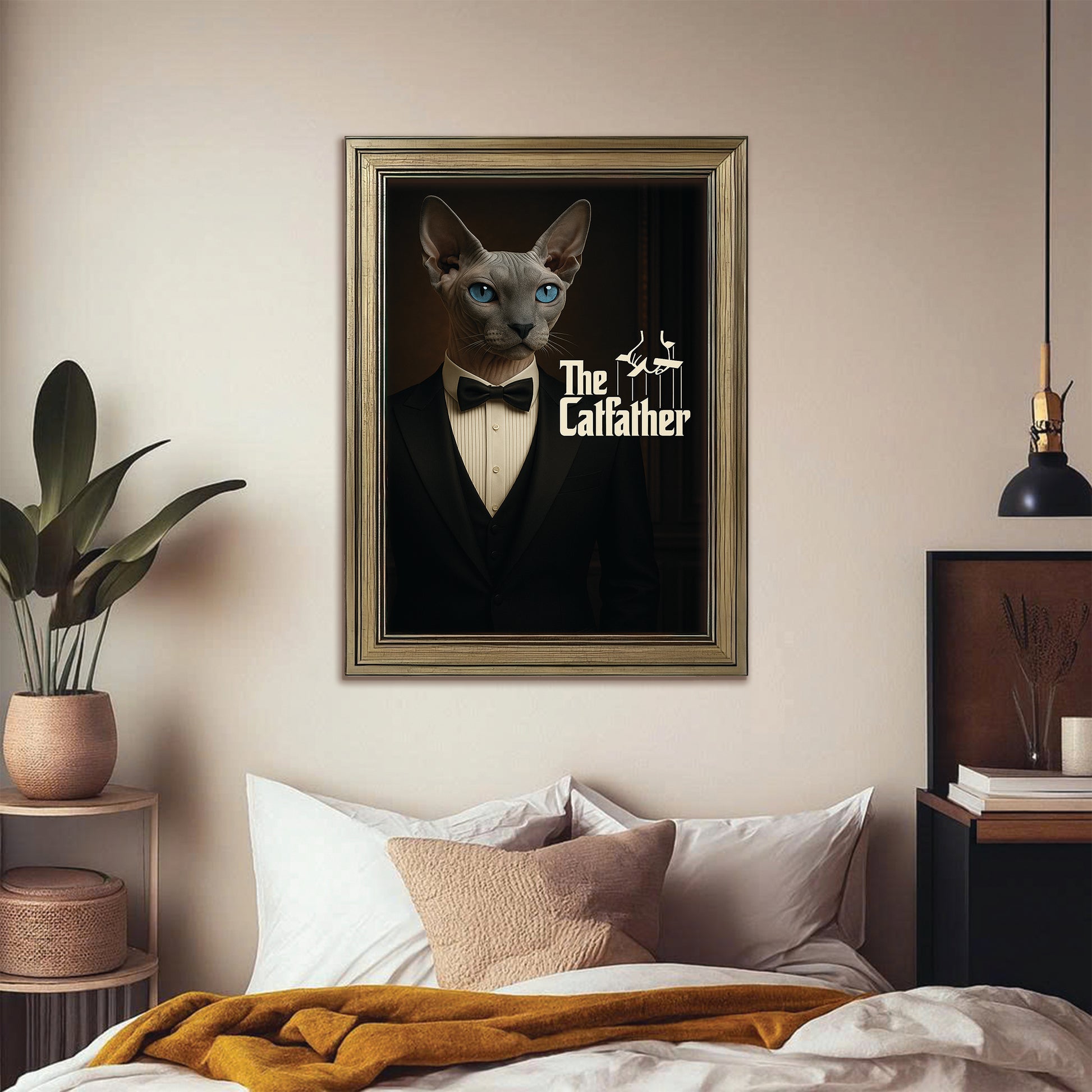 Custom Photo Cat Father Canvas Framed Wall Art _ Gift For Cat Lovers