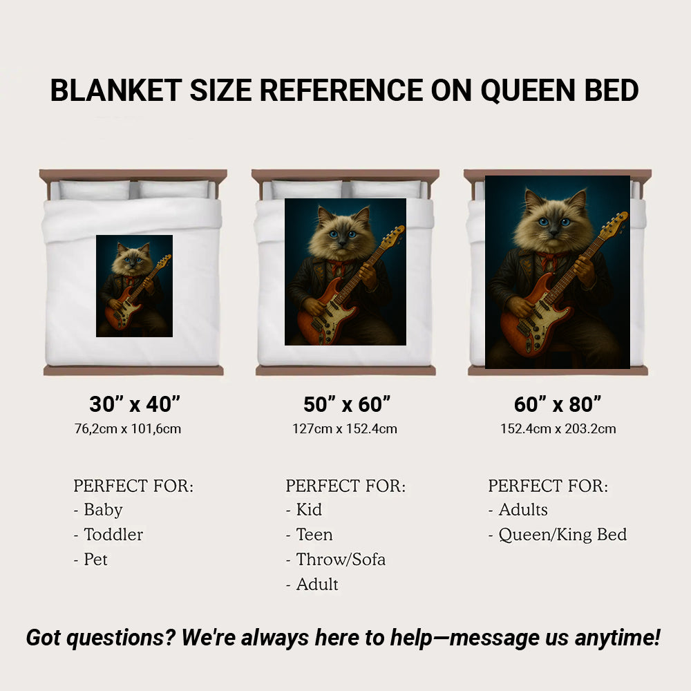 Custom Photo Cat Rock n Roll Blanket Gift For Cat Lovers
