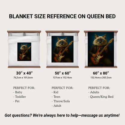 Custom Photo Cat Rock n Roll Blanket Gift For Cat Lovers