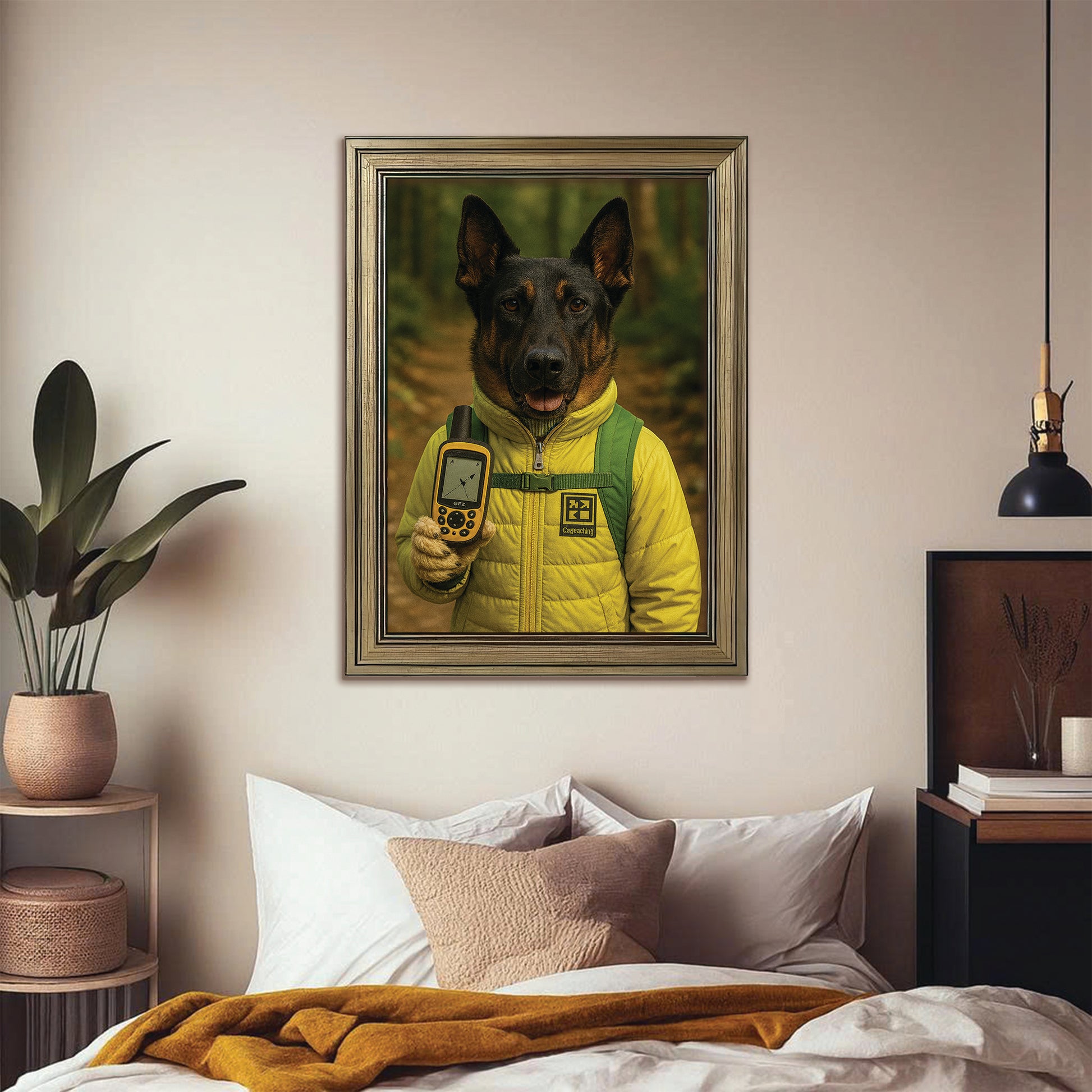 Custom Photo Geocaching Gps Adventure Dog Canvas Framed Wall Art Gift For Dog Lovers