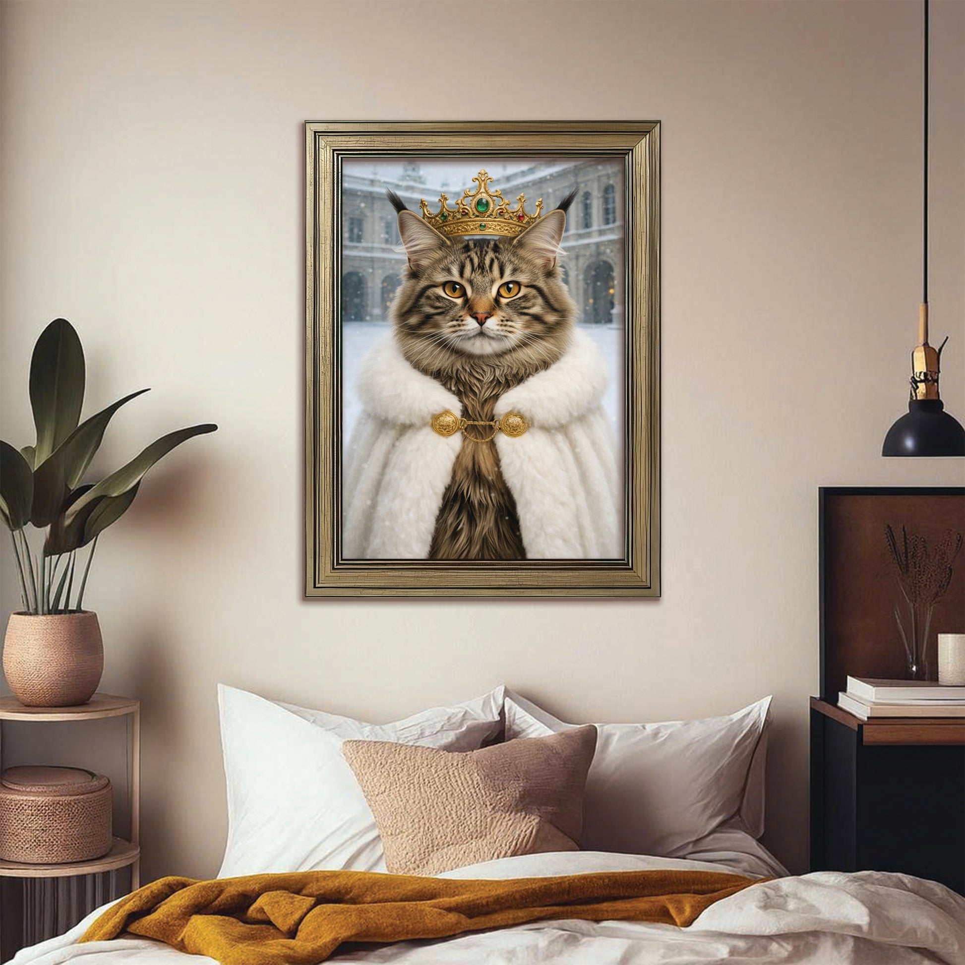 Custom Photo Royal Winter Queen Cat Canvas Framed Wall Art Gift For Cat Lovers