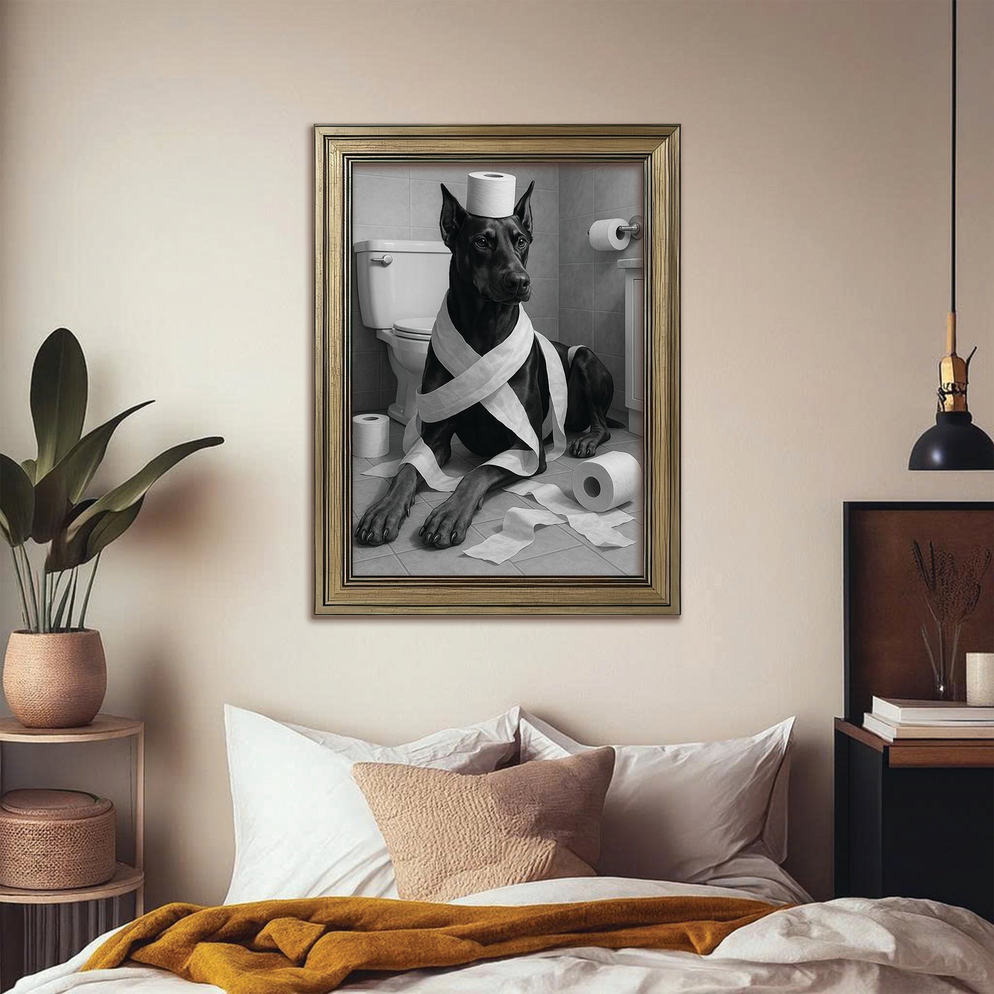 Custom Photo Dog Bathroom Style 16 Canvas Framed Wall Art Gift For Dog Lovers