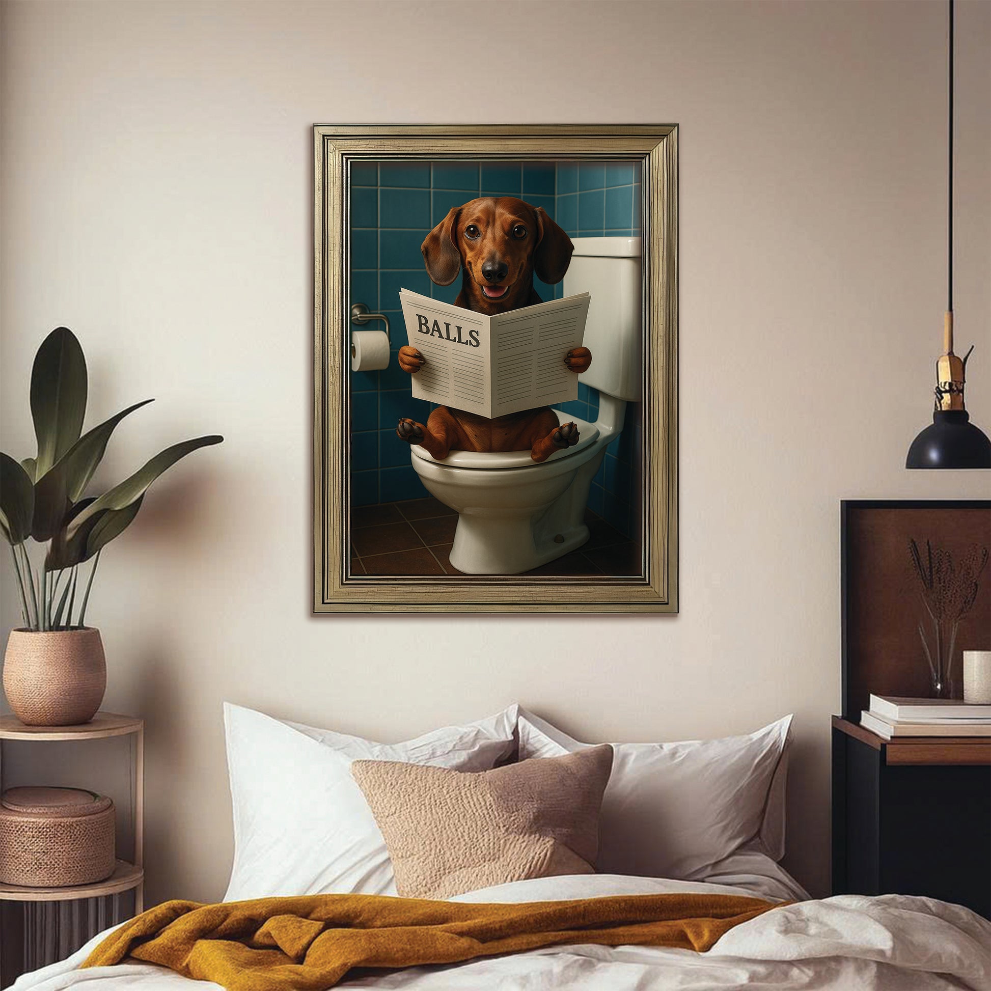 Custom Photo Dog Bathroom Style 7 Canvas Framed Wall Art Gift For Dog Lovers