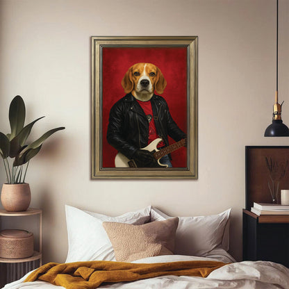 Custom Photo Guitarist Dog Canvas Framed Wall Art Gift For Dog