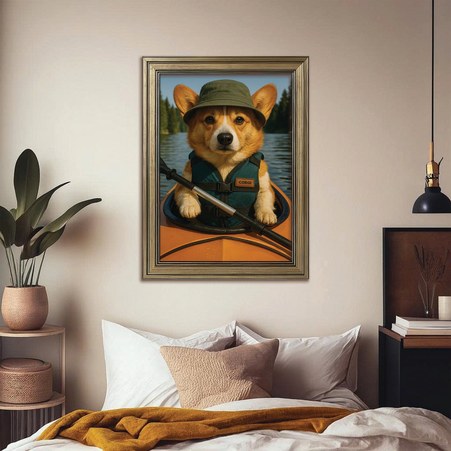 Custom Photo Kayak Dog Canvas Framed Wall Art Gift For Dog Lovers