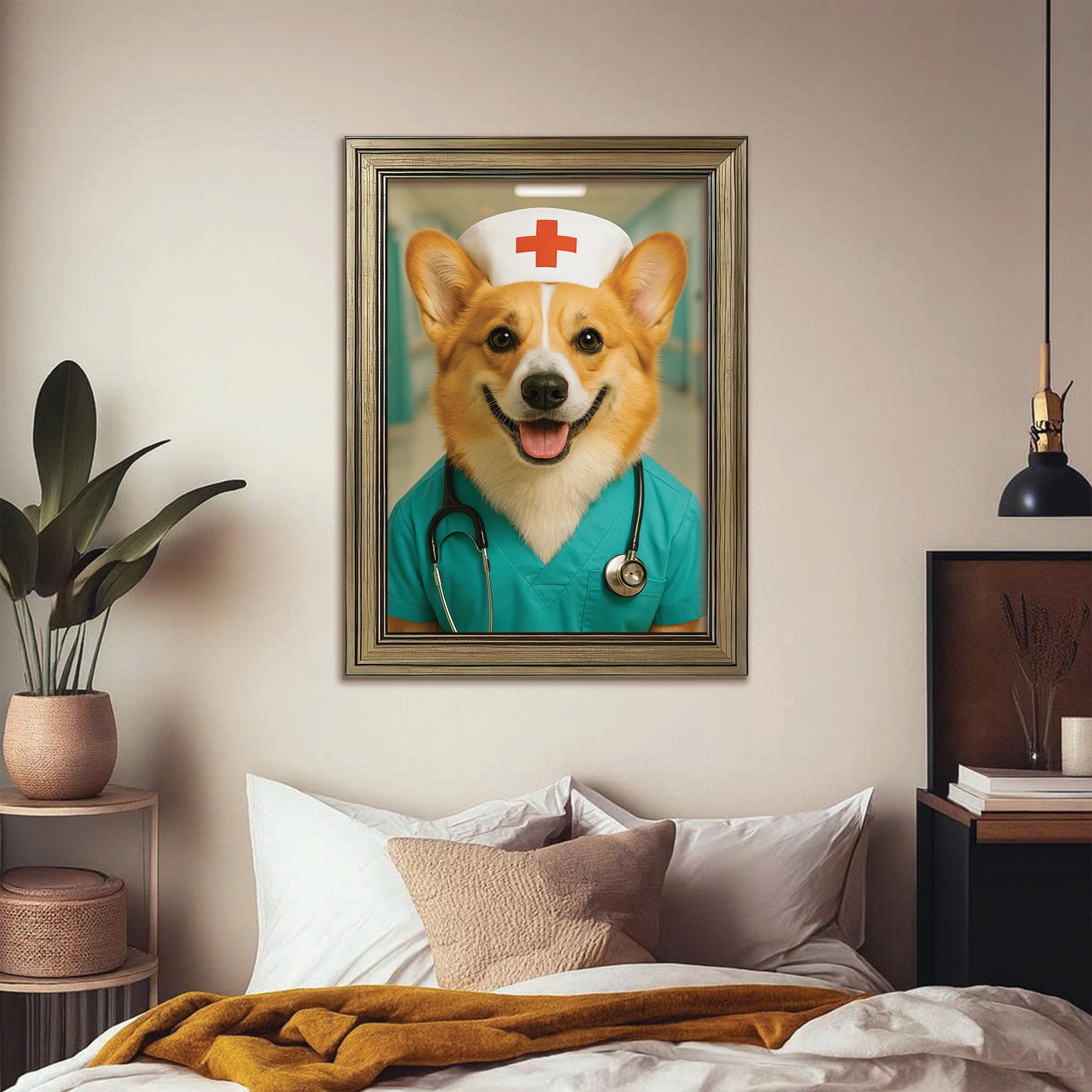 Custom Photo Nurse Dog Canvas Framed Wall Art Gift For Dog Lovers