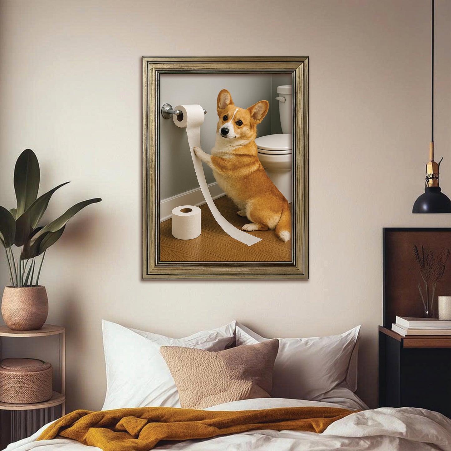Custom Photo Dog Bathroom Style 18 Canvas Framed Wall Art Gift For Canvas Framed Wall Art