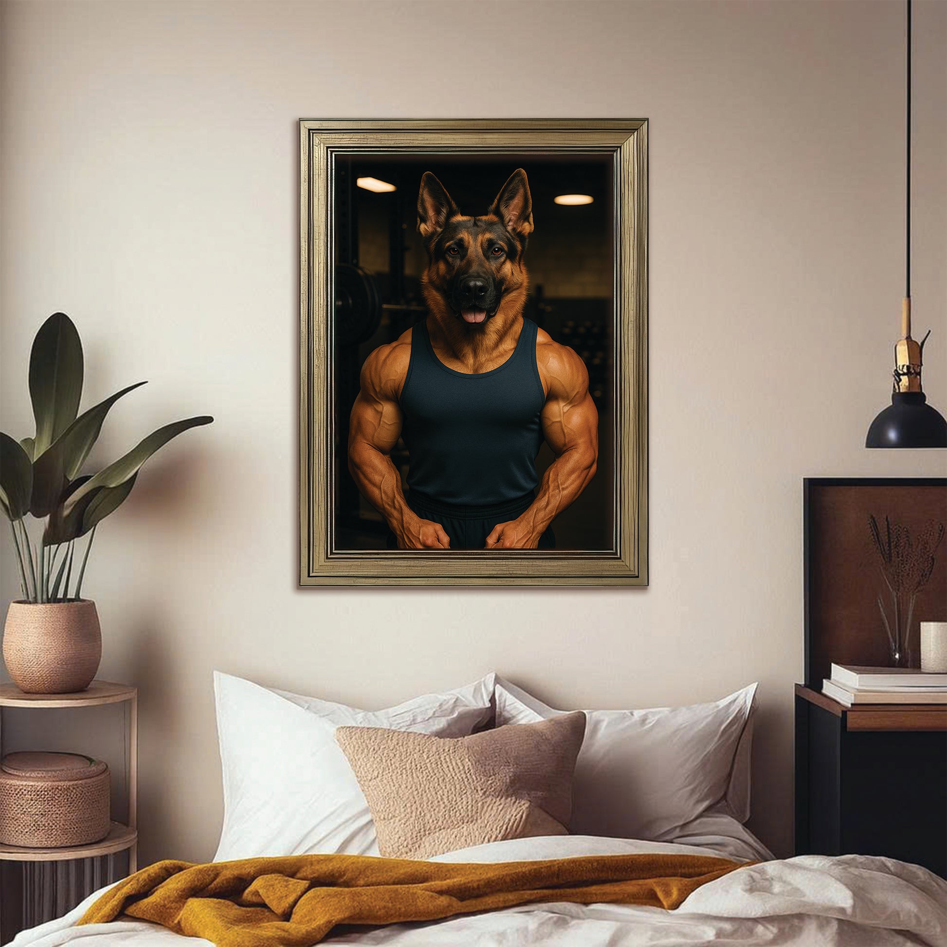 Custom Photo Body Builder Dog Canvas Framed Wall Art Gift For Dog Lovers