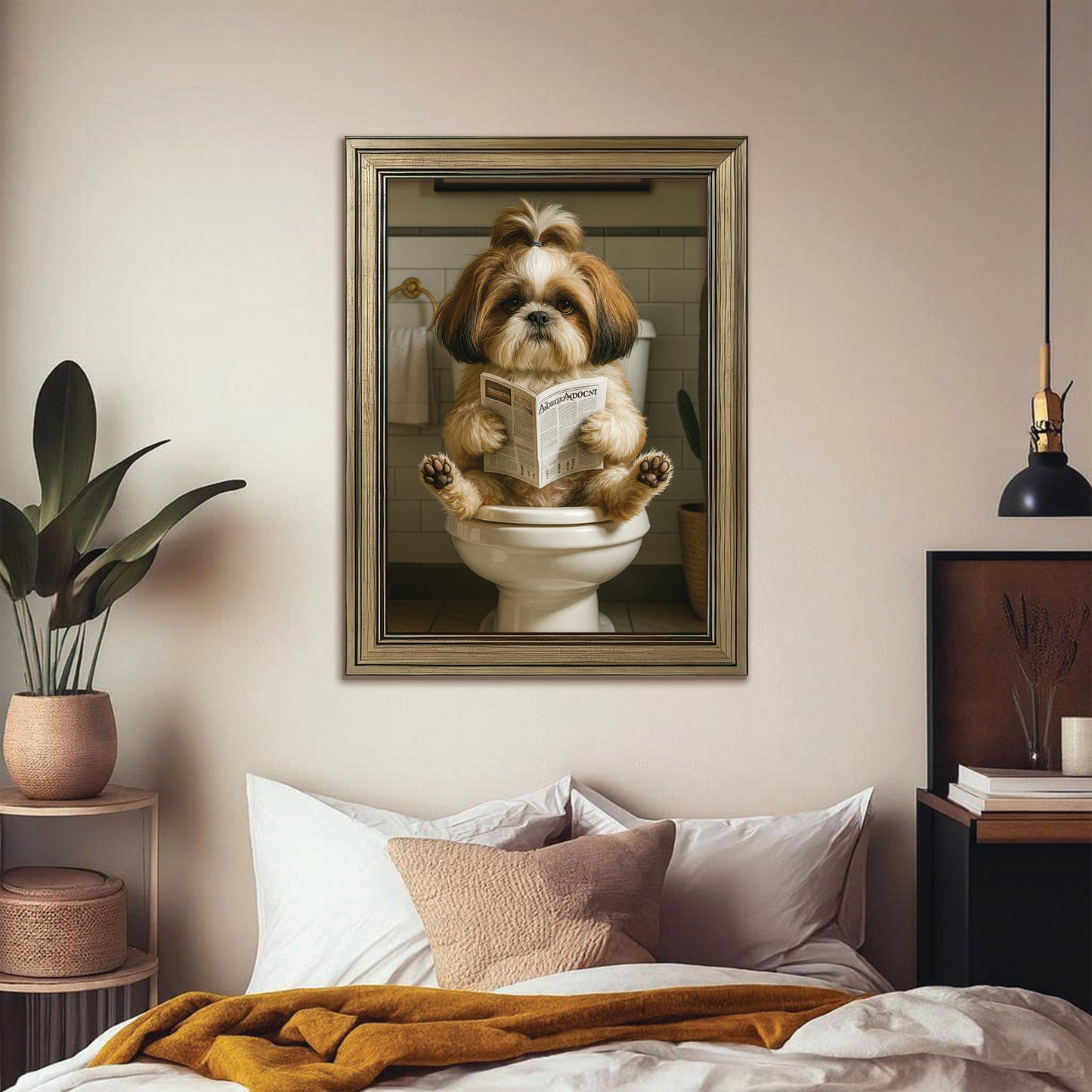 Custom Photo Dog Bathroom Style Canvas Framed Wall Art Gift For Dog Lovers