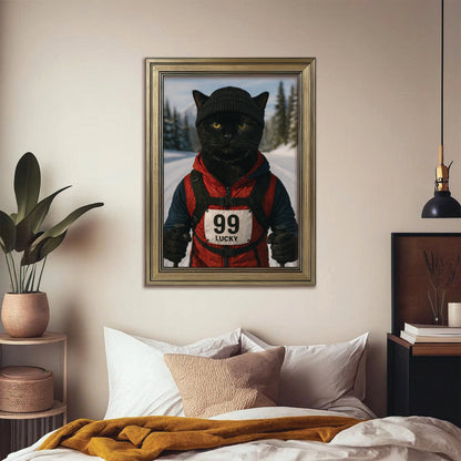 Custom Photo Cross Country Ski Cat Canvas Framed Wall Art Gift For Cat Lovers