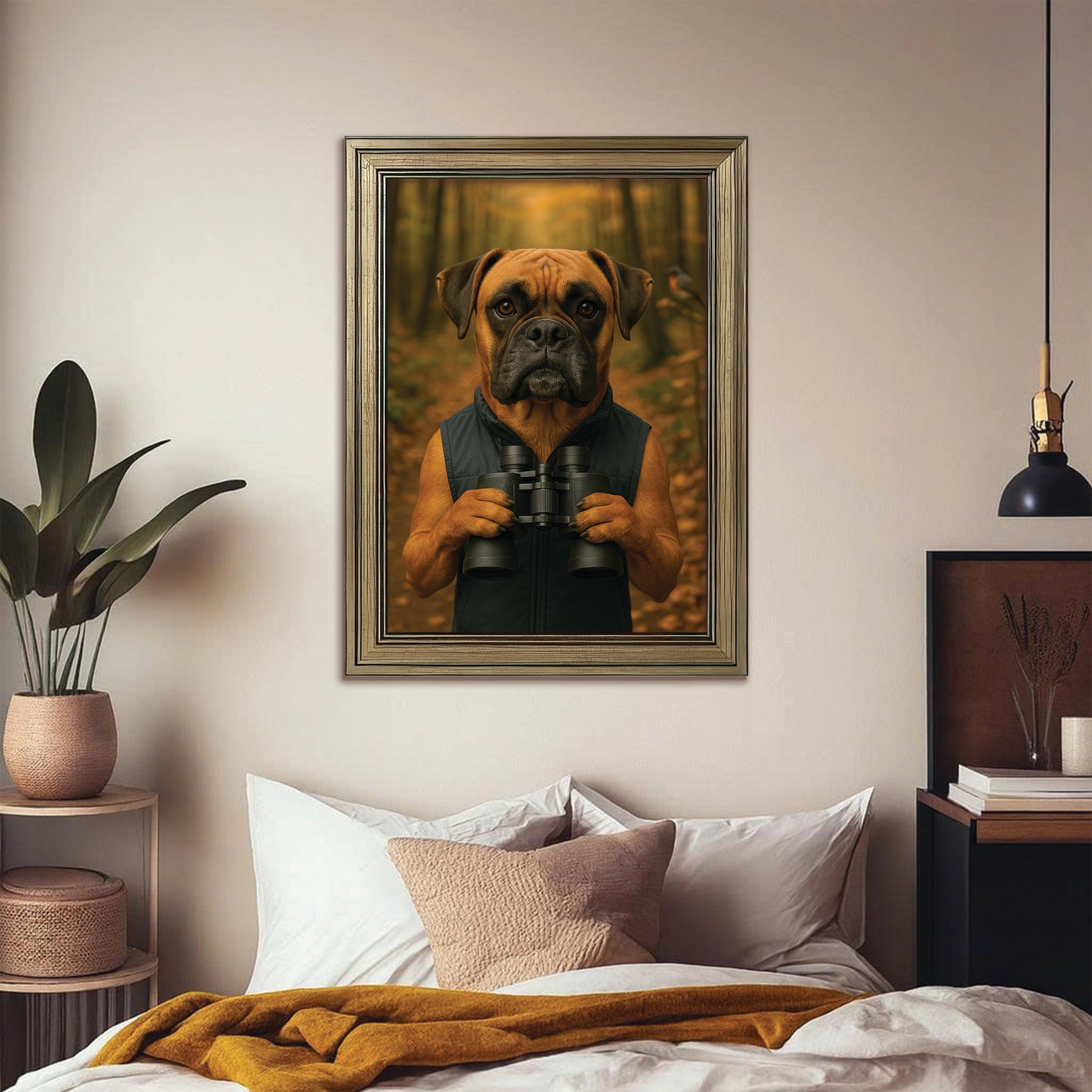 Custom Photo Bird Watching Dog Canvas Framed Wall Art Gift For Dog Lovers