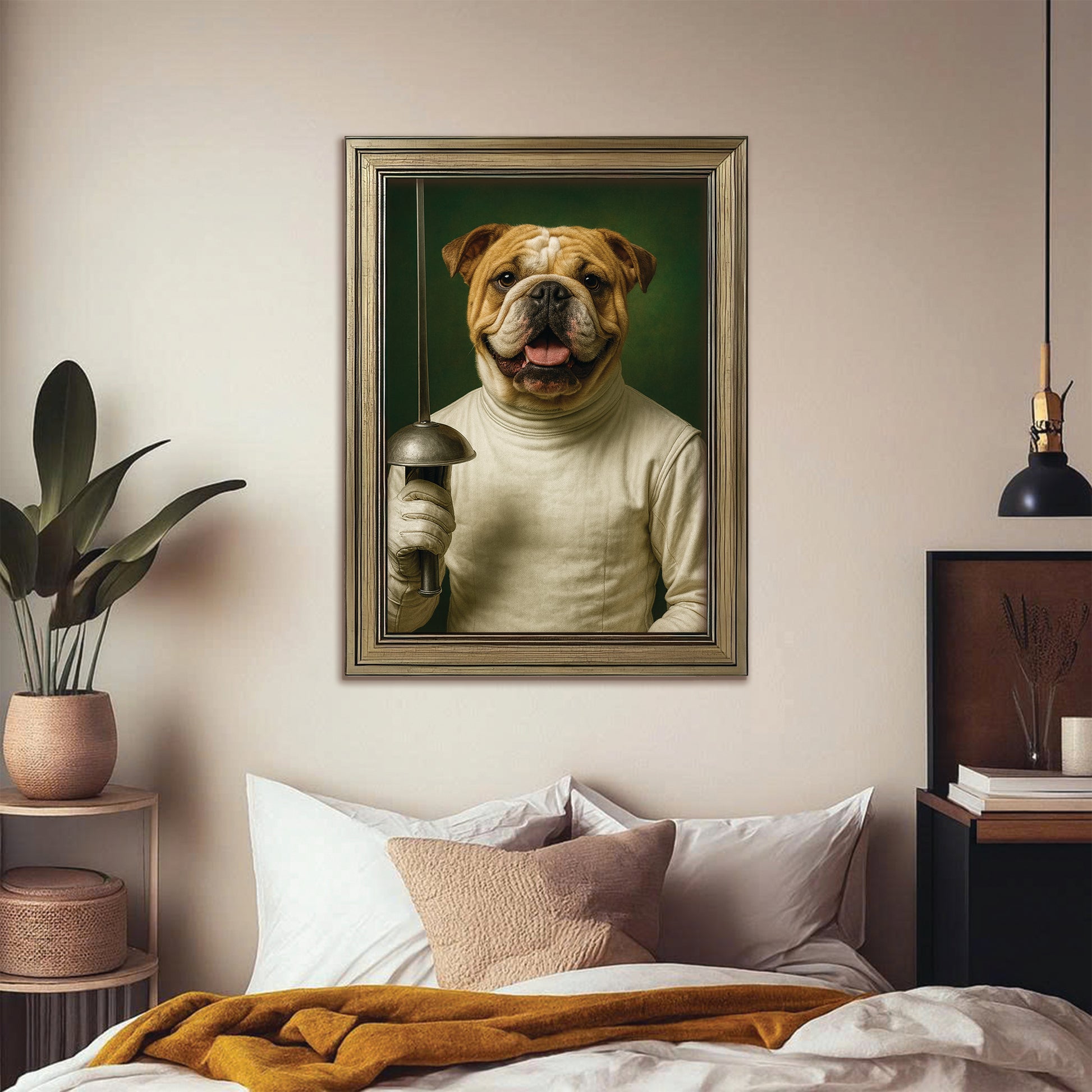 Custom Photo Fencer Dog Canvas Framed Wall Art Gift For Dog Lovers