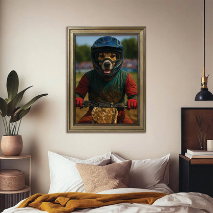 Custom Photo Dirt Bike Dog Canvas Framed Wall Art Gift For Dog Lovers