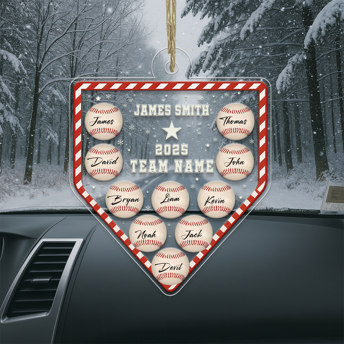 Custom Name Baseball Player Team Acrylic Ornament Christmas Gift
