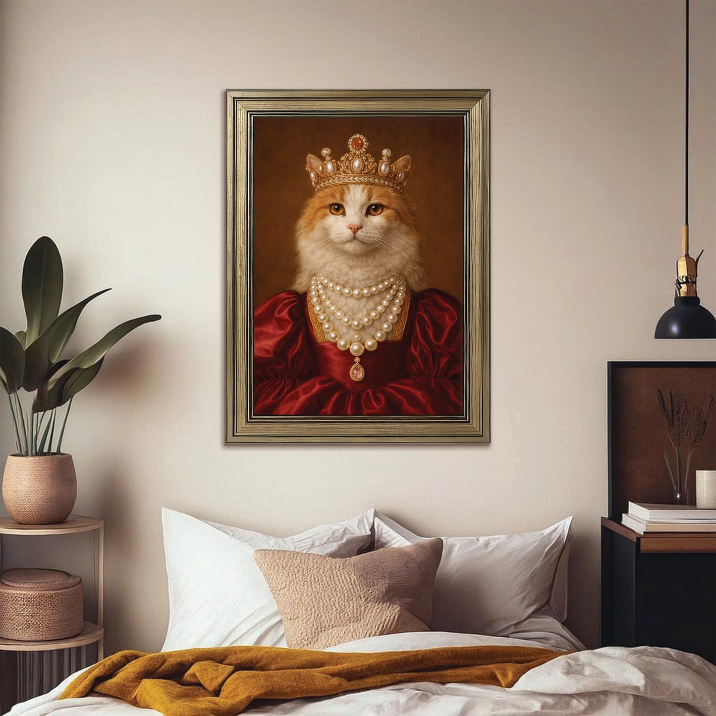 Custom Photo Queen Cat With Crown Canvas Framed Wall Art Gift For Cat Lovers
