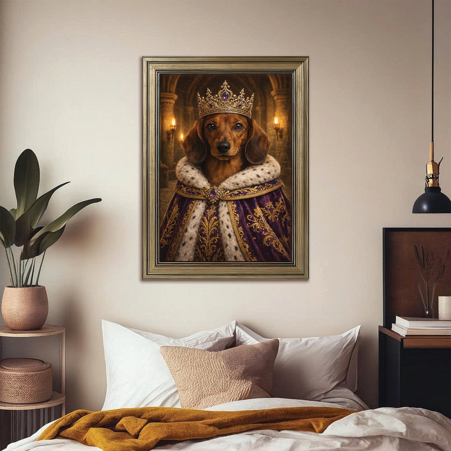 Custom Photo Queen King Dog Canvas Framed Wall Art Gift For Dog Lovers