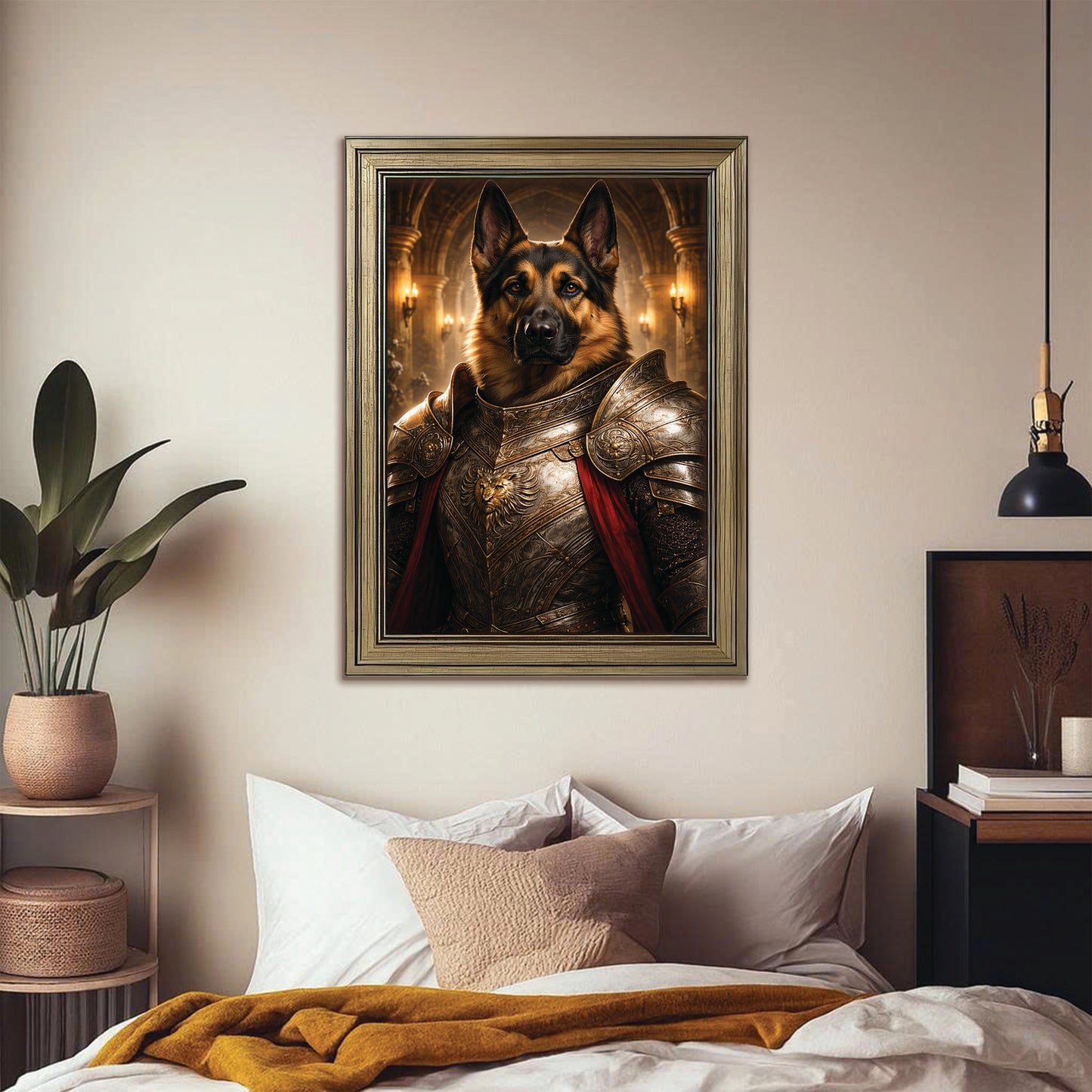 Custom Photo Royal Knight Dog Style 01 Canvas Framed Wall Art Gift For Dog Lovers