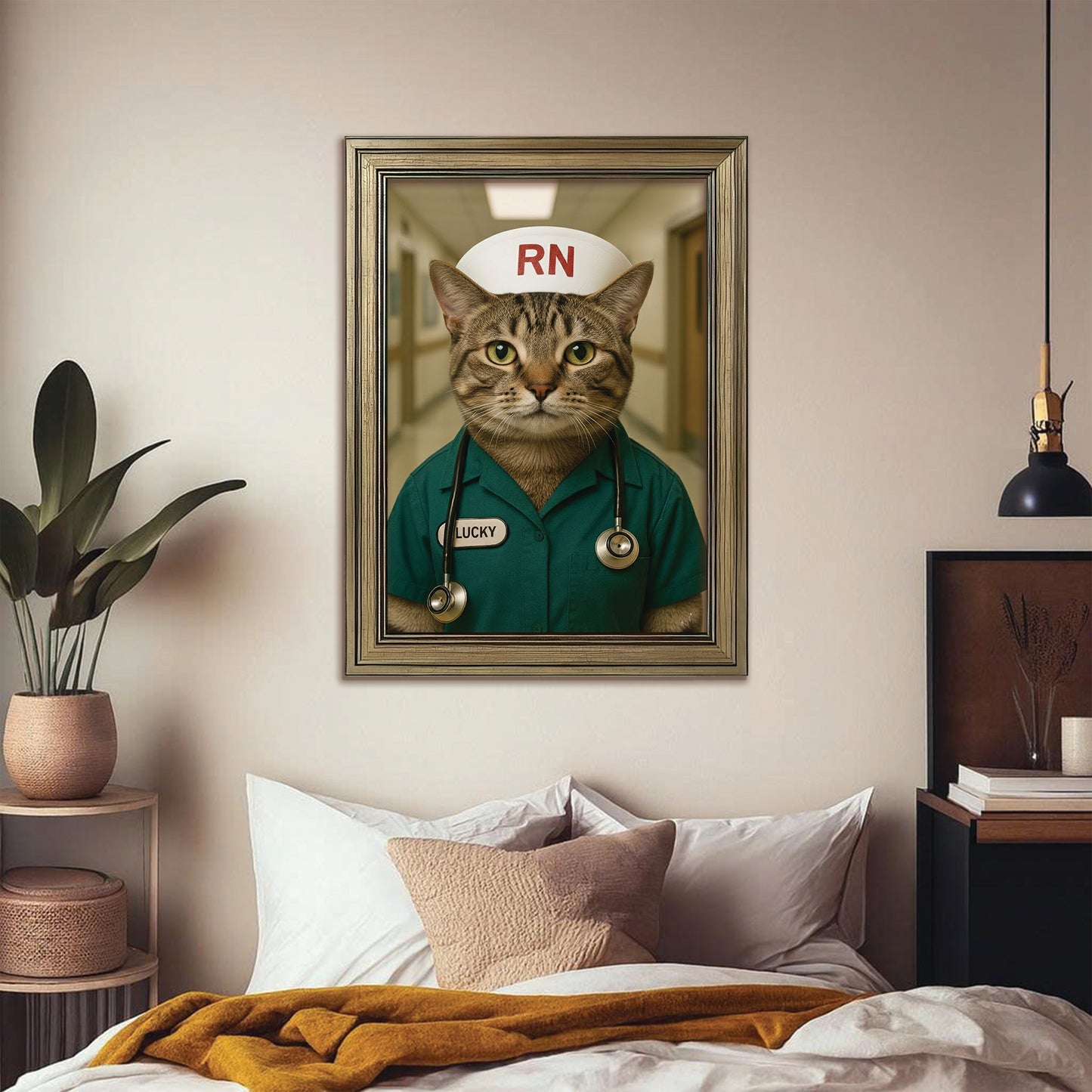 Custom Photo Registed Nurse Cat Canvas Framed Wall Art Gift For Cat Lovers