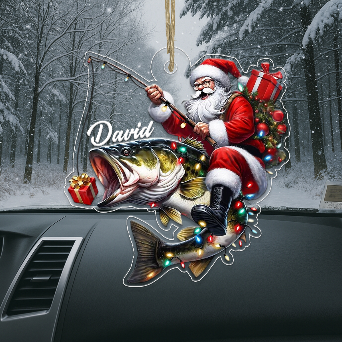 Custom Name Santa Fishing Acrylic Ornament Christmas Gift
