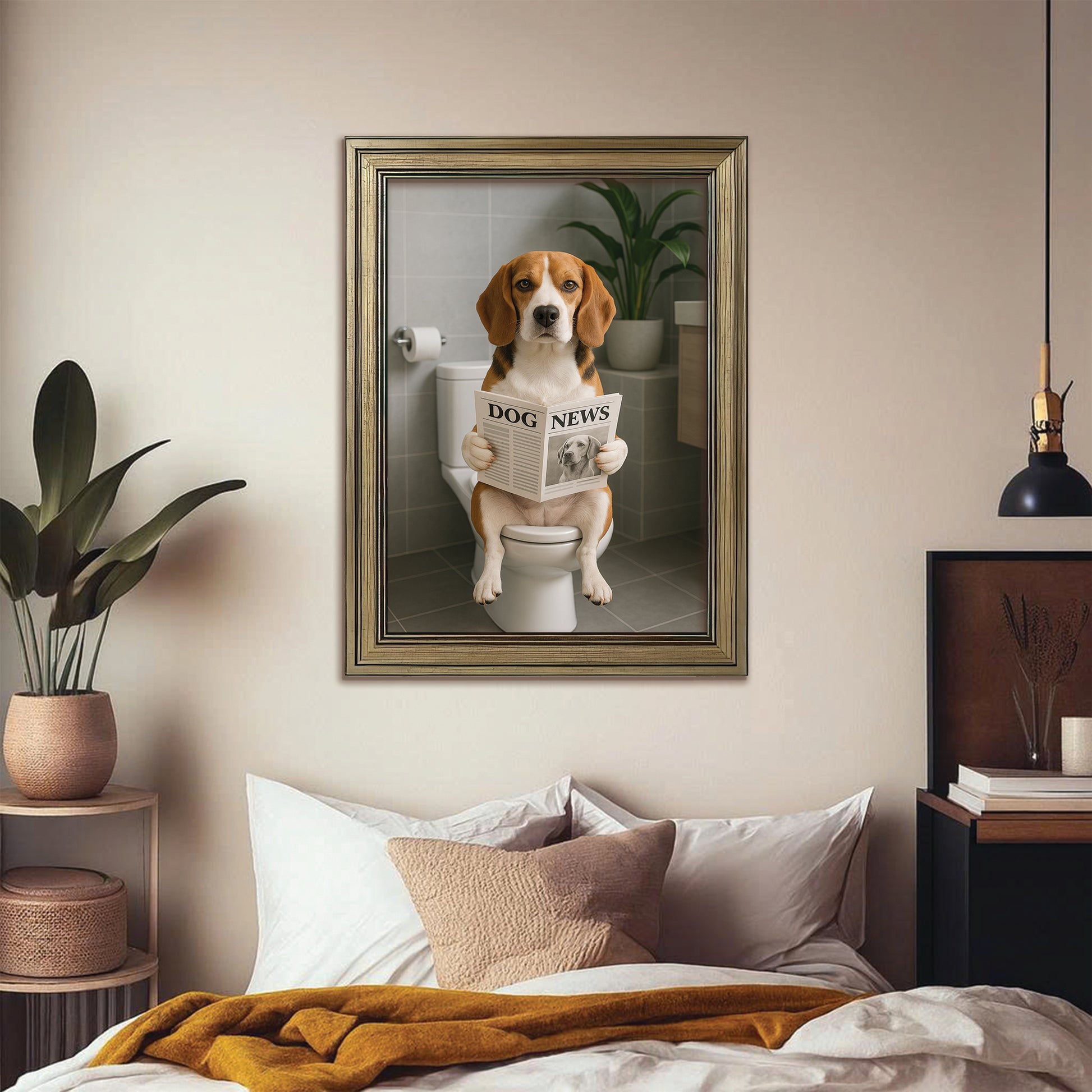 Custom Photo Dog Bathroom Style 4 Canvas Framed Wall Art Gift For Dog Lovers
