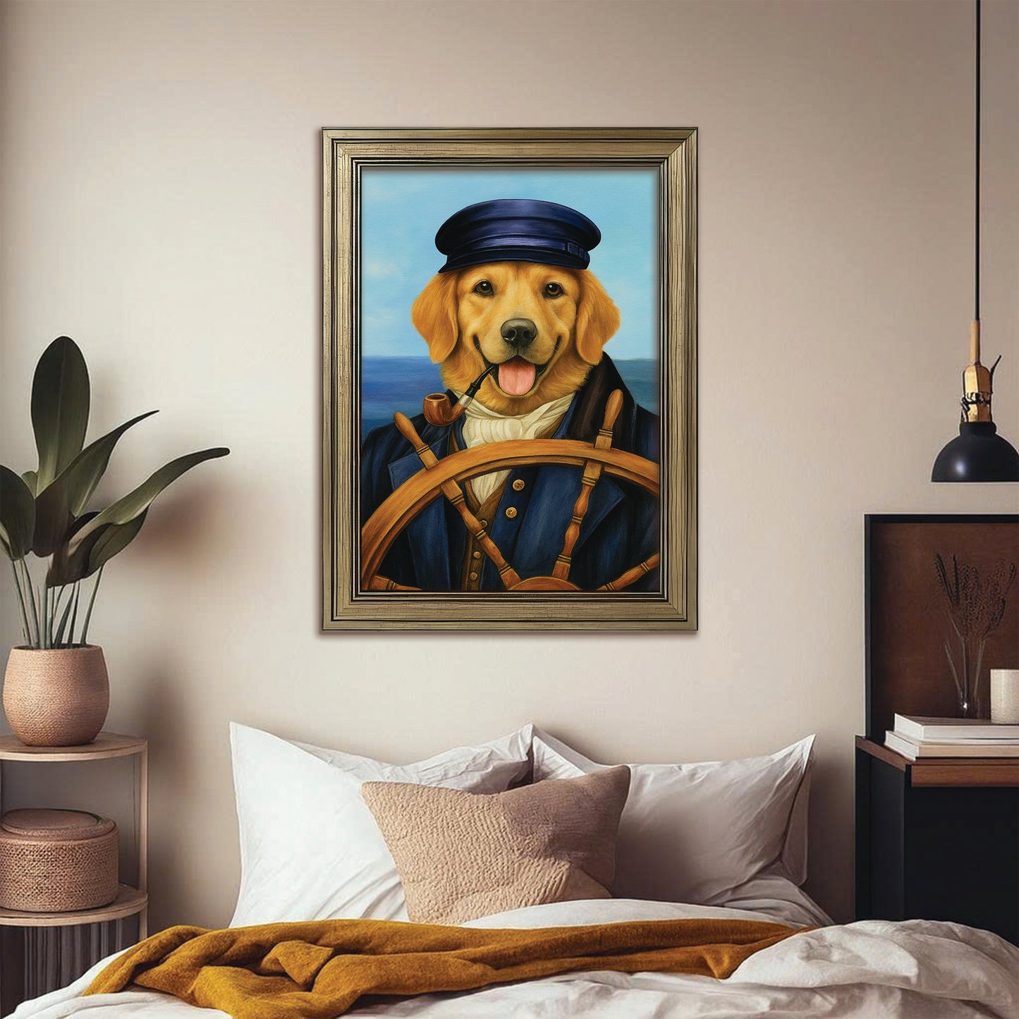 Custom Photo Sailor Dog Canvas Framed Wall Art Gift For Dog Lovers