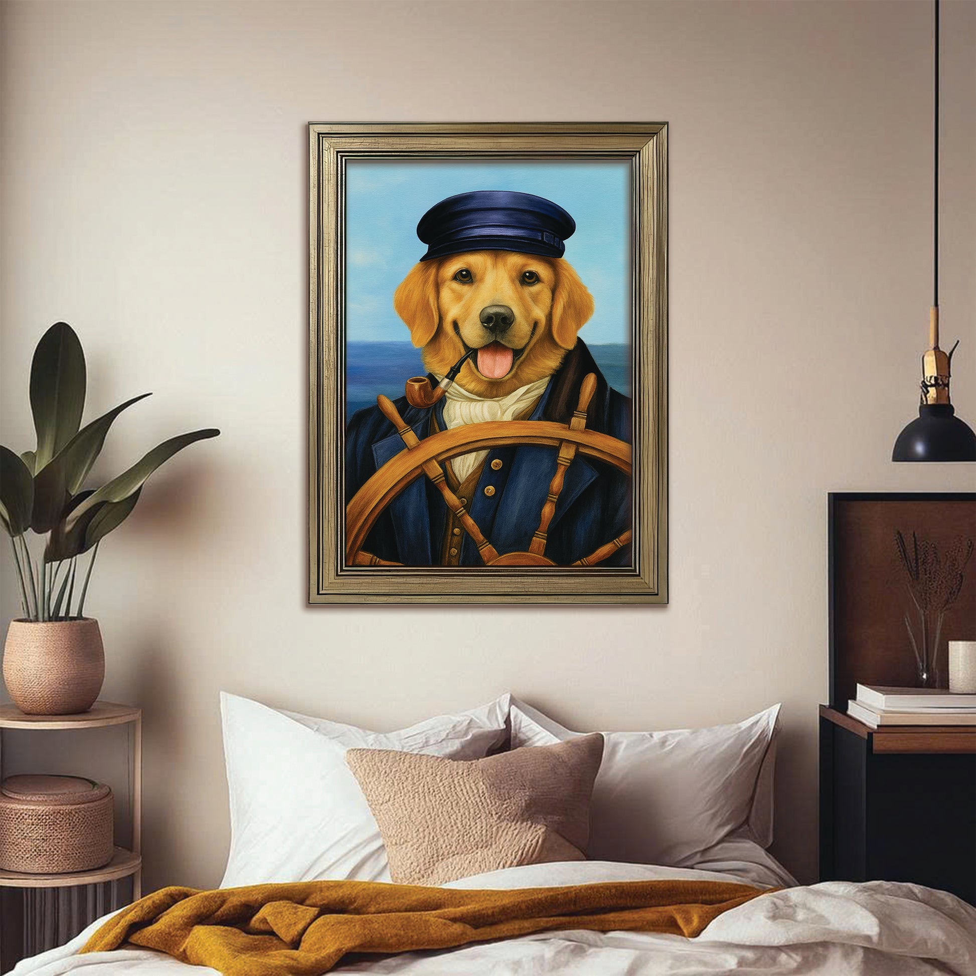 Custom Photo Sailor Dog Canvas Framed Wall Art Gift For Dog Lovers