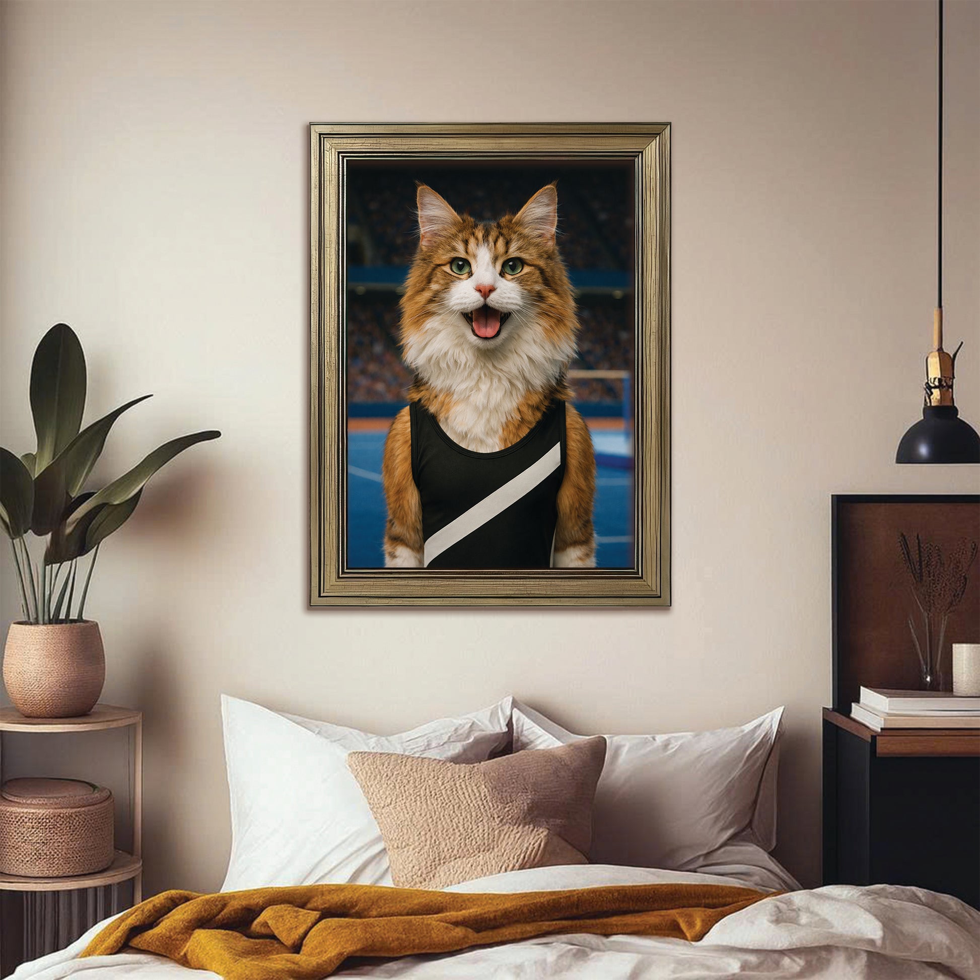 Custom Photo Gymnast Cat Canvas Framed Wall Art  Gift For Cat Lovers