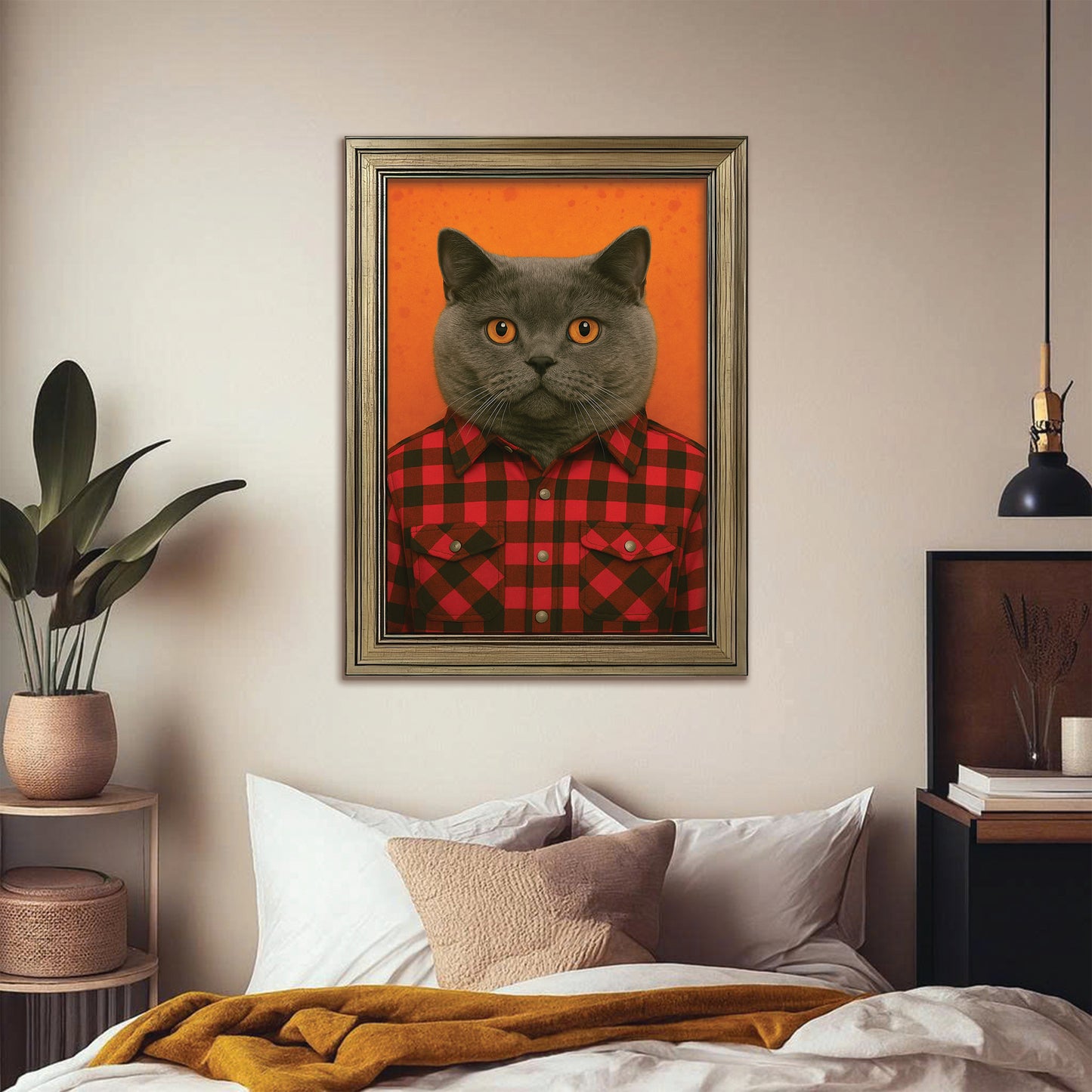 Custom Photo Cat In Red Shirt Canvas Framed Wall Art Gift For Cat Lovers