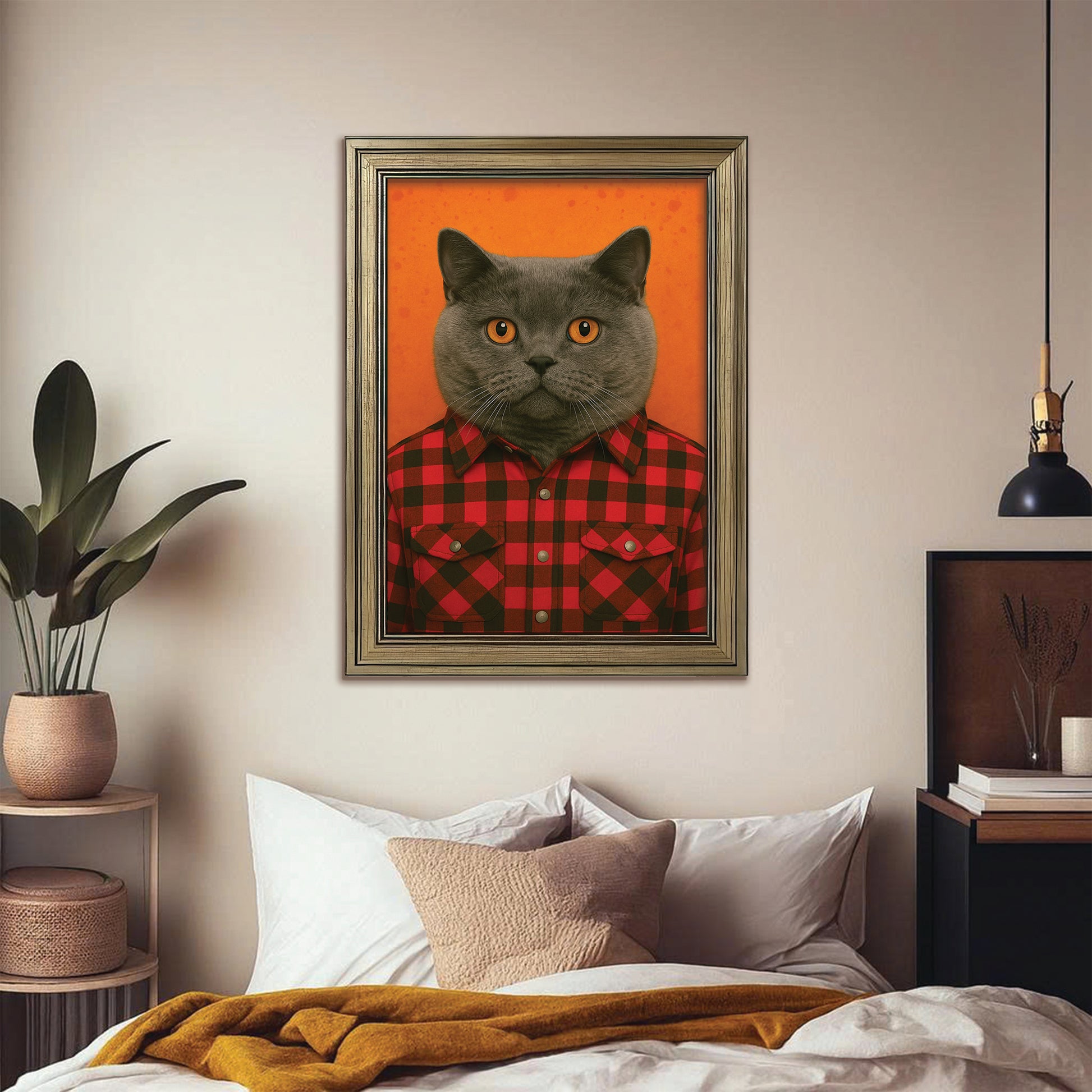 Custom Photo Cat In Red Shirt Canvas Framed Wall Art Gift For Cat Lovers