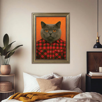Custom Photo Cat In Red Shirt Canvas Framed Wall Art Gift For Cat Lovers